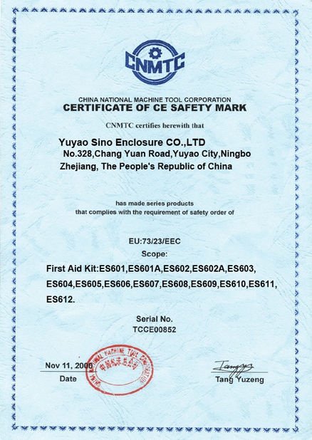 China Yuyao Sino Enclosure Co. Ltd certification